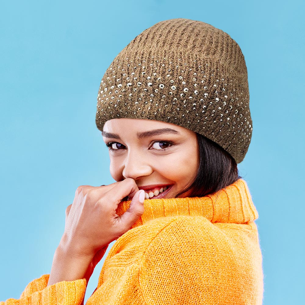 

Шапка-бини с флисовой подкладкой и стразами FASHNZFAB, коричневый