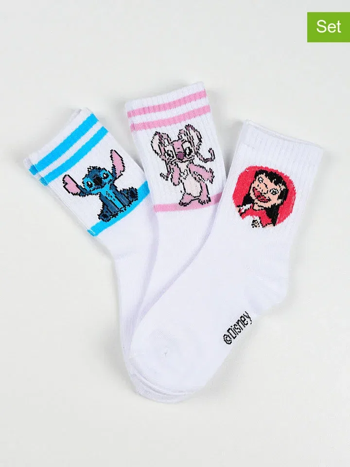 Носки, набор 3 пары Lilo & Stitch, белый
