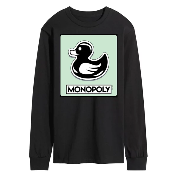 

Мужская футболка с длинным рукавом и принтом утки-монополии Licensed Character, черный