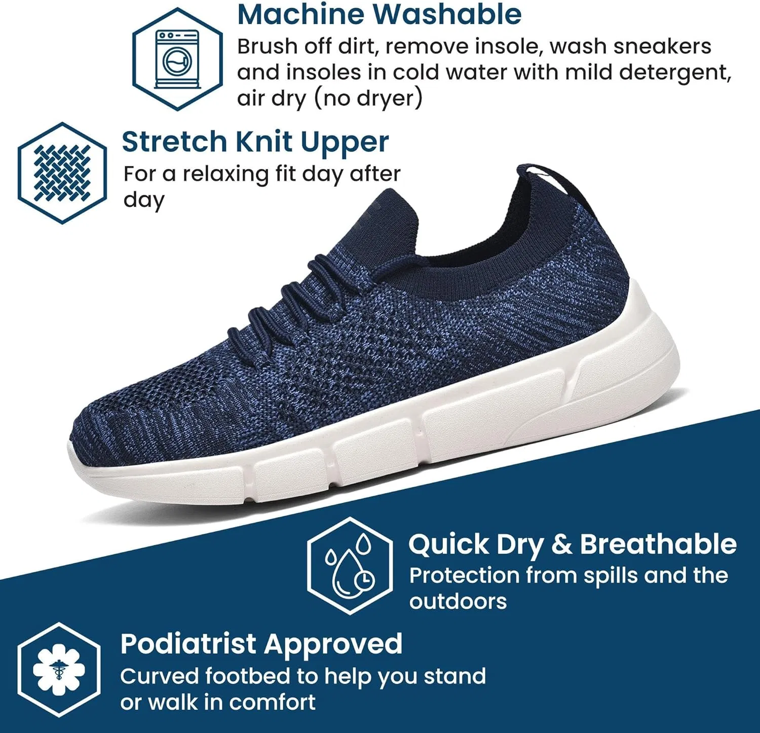Кроссовки для ходьбы HUHV Tech Knit, Navy Glitch — фото 3