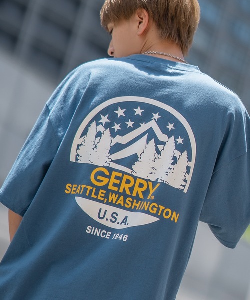 

Футболка с коротким рукавом, принтом на спине и вышивкой GERRY, синий