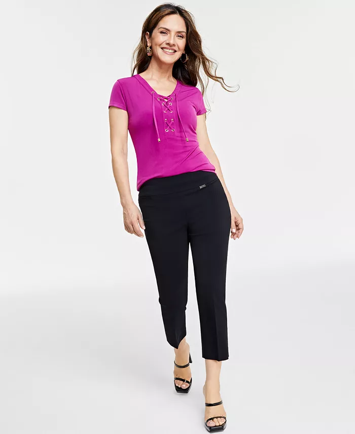 

Укороченные брюки прямого кроя с завышенной талией Petite Mid-Rise Straight-Leg Capri Pants I.N.C. International Concepts, черный