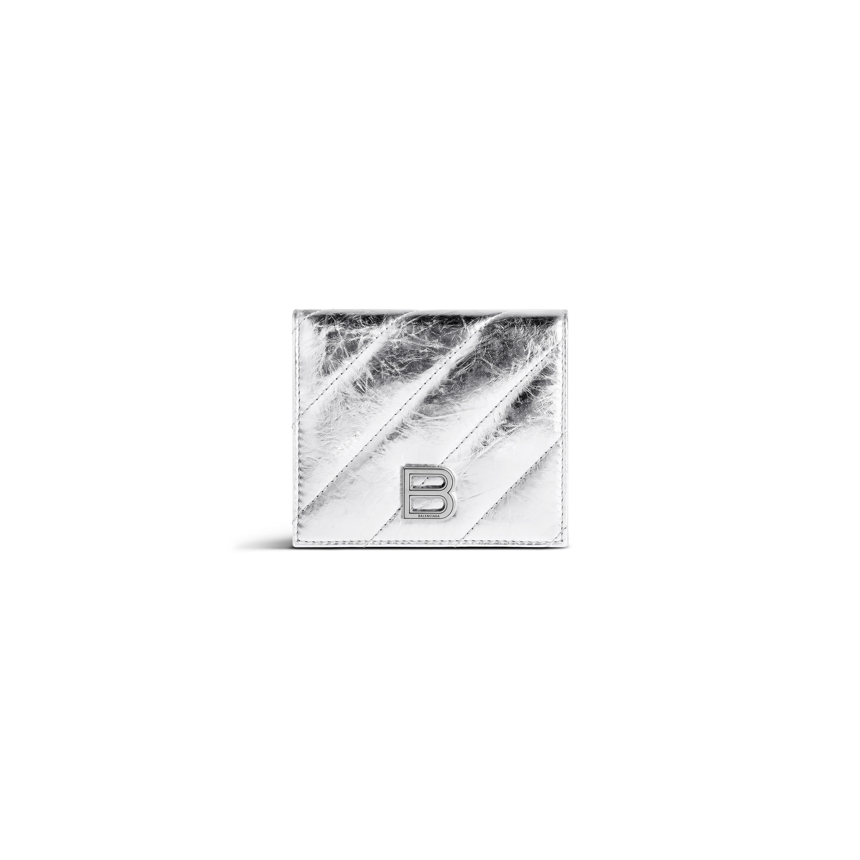 

Держатель для монет и карт Crush Flap, металлизированный, стеганый BALENCIAGA, серебряный