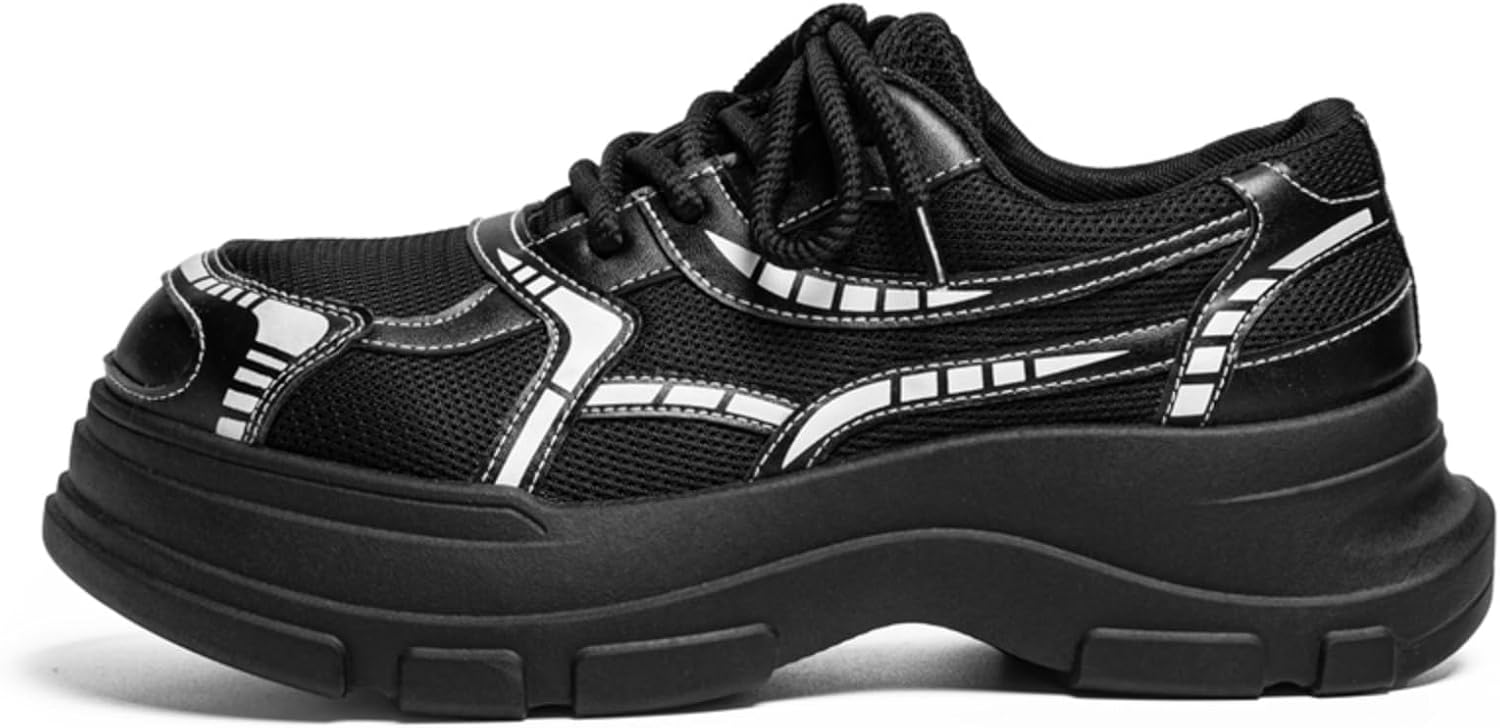 

Мужские черные массивные кроссовки на платформе, ретро стильные с шнуровкой, повседневные обувь с дышащей сеткой, модная обувь с толстой подошвой для уличного стиля и ежедневной носки Aokisx