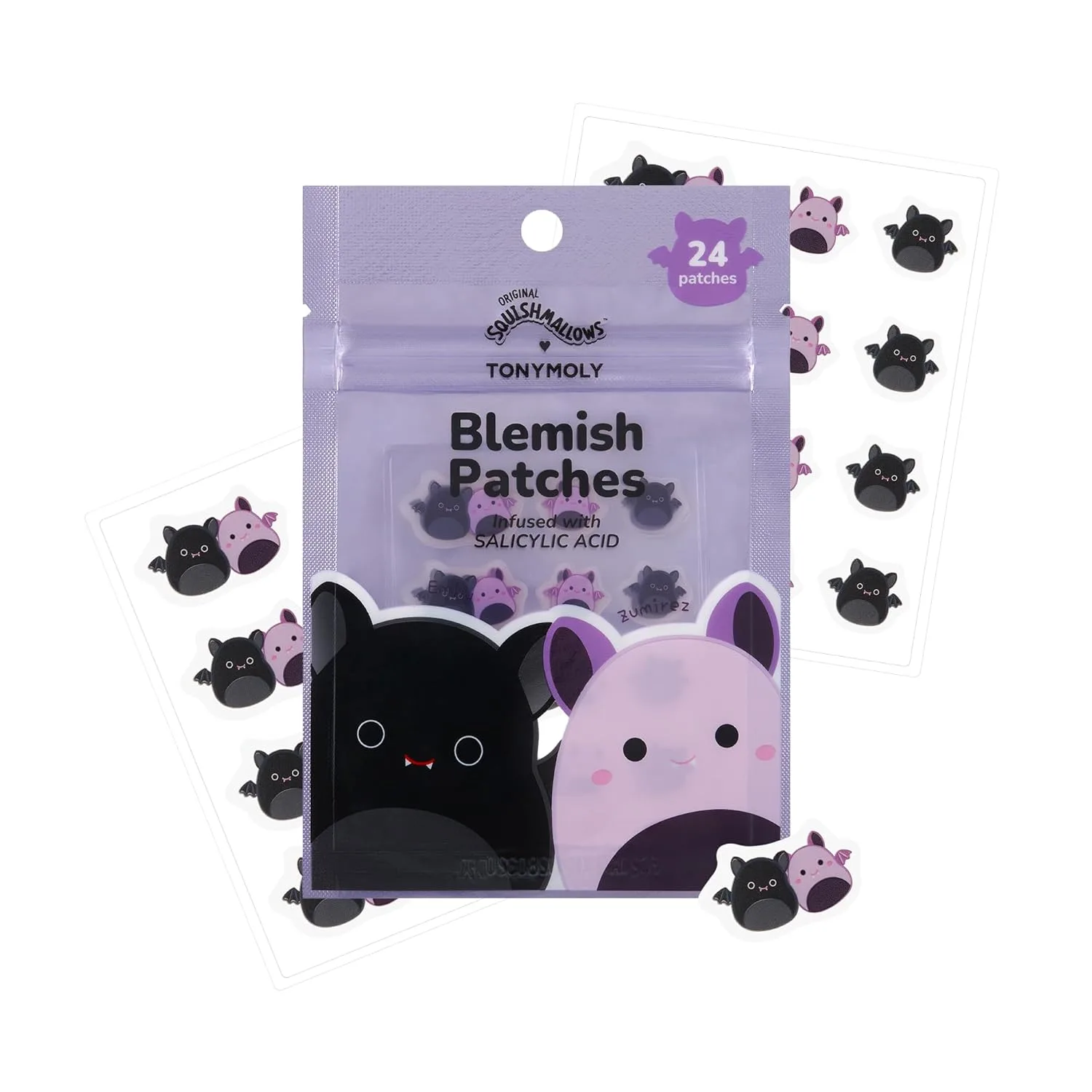 TONYMOLY x Squishmallows Halloween Emily + Zumirez the Bat Пластыри от прыщей - Гидроколлоидные патчи с салициловой кислотой - 24 шт Набор Emily из 1 шт.
