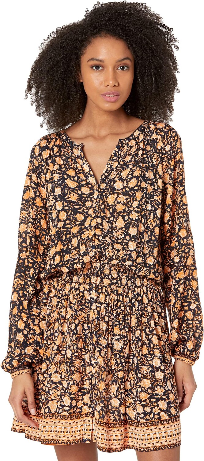 

Платье Faherty Button Smocked Dobby Dress, цвет Navy India Flora