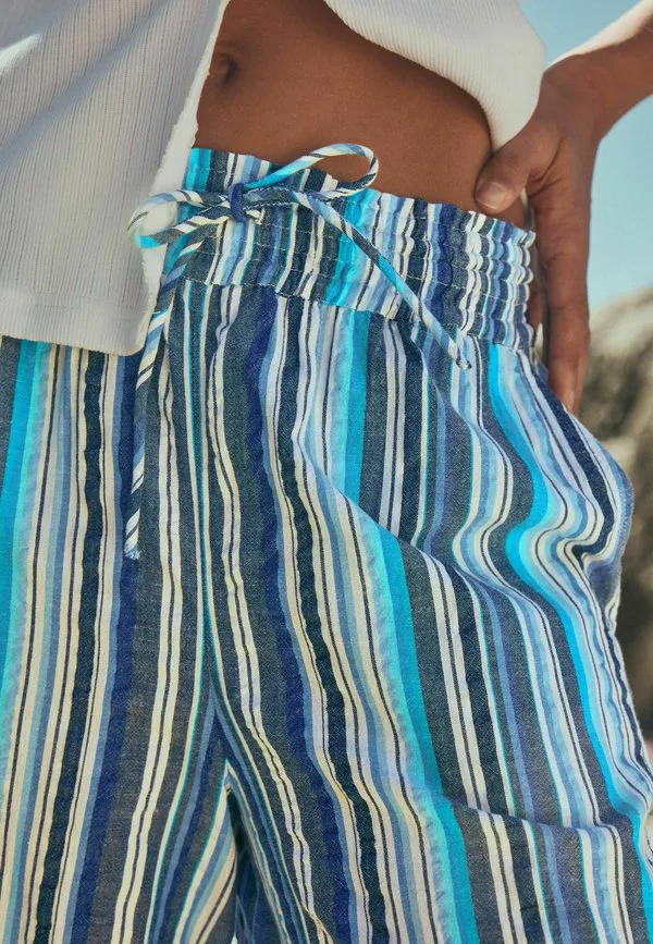 Укороченный крой, широкие брюки на резинке Next, Blue Stripe — фото 2