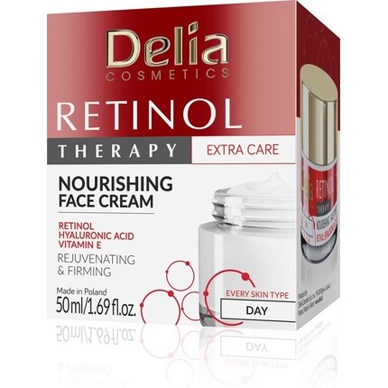 

Крем для лица Delia Cosmetics Retinol Therapy для любого типа кожи, укрепляющий и питательный с гиалуроновой кислотой и ретинолом 50мл