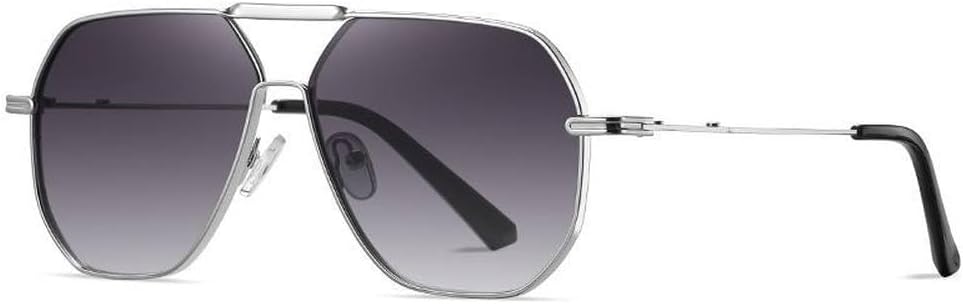 

Мужские металлические солнцезащитные очки, женские солнцезащитные очки UV400 с многоугольной оправой, для вождения, пляжа, путешествий, с защитой от бликов HVTVTLA, Silver Gradient Gray