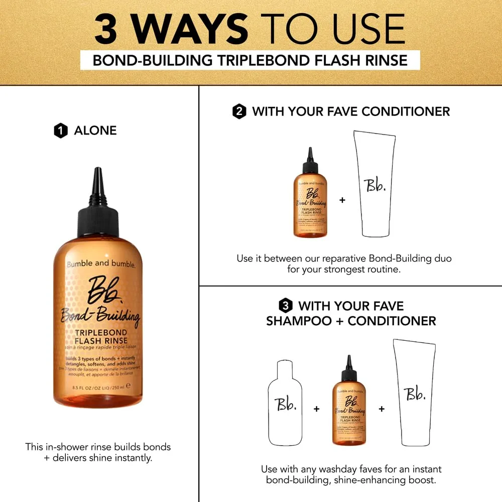 Bumble and bumble набор для восстановления поврежденных волос: шампунь, кондиционер и TripleBond Flash Rinse, против пушистости и для блеска — фото 4