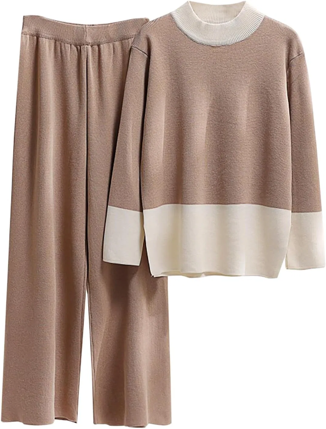 Спортивный костюм из рибаны с длинным рукавом и широкими штанами, A03_khaki
