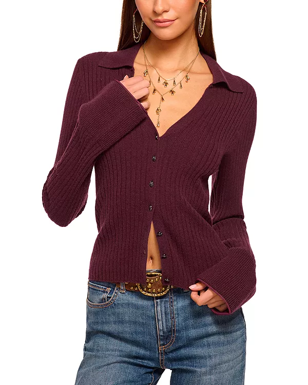 

Кашемировый ребристый кардиган Cathy Ramy Brook, фиолетовый