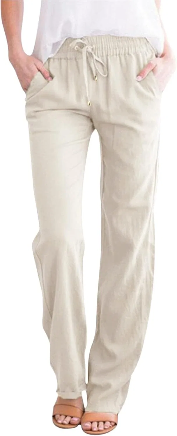 Брюки прямого кроя, Cotton Linen Pants, Beige