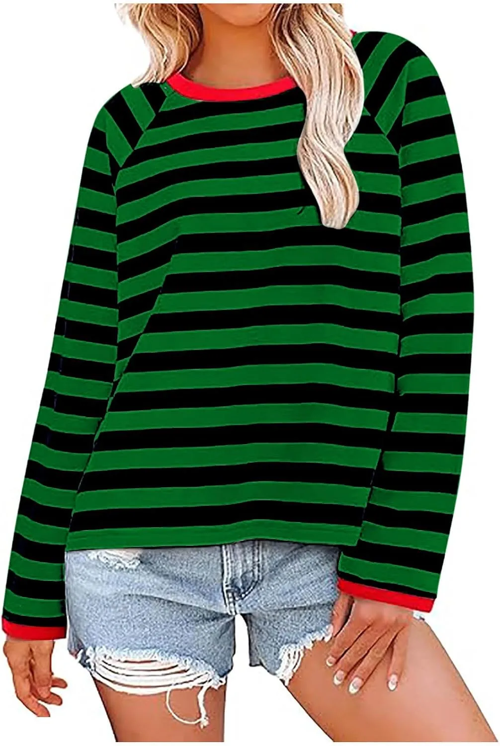 

Свитшот для женщин 2025, лонгслив с цветными блоками и полосками, свободный