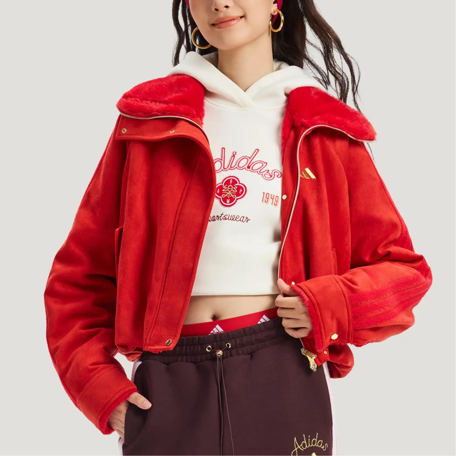 FW25 WARM JACKET Женская Adidas, светло scarlet — фото 4