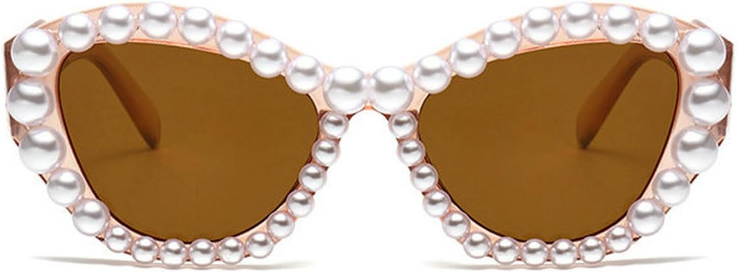 

COTIA Модные солнцезащитные очки «кошачий глаз» класса люкс с жемчугом для женщин, сексуальные, необычной формы, ручной работы, милые, с блестками и жемчугом, модель W35, Pink