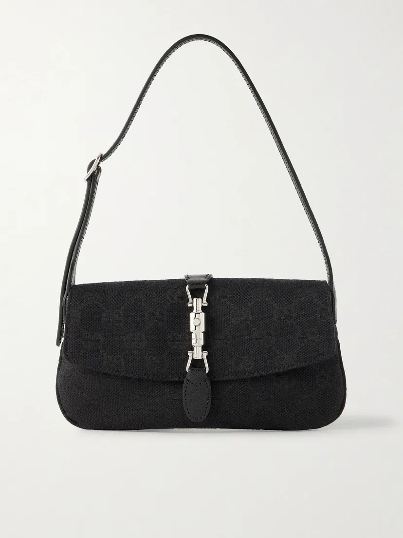 Сумка-седло Jackie мини из канваса-жаккарда с отделкой из кожи GUCCI, черный