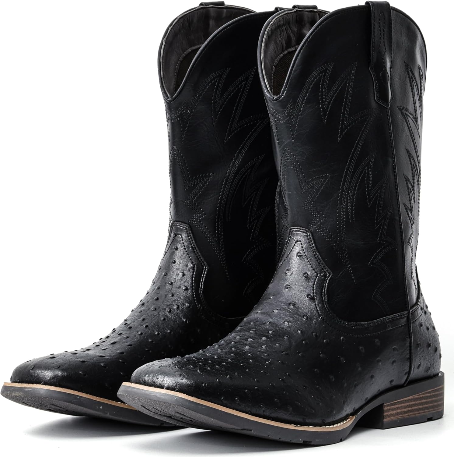 

Мужские ковбойские сапоги IUV в западном стиле из страусиной кожи, широкие, прочные, модные, с вышивкой, на шнуровке, с противоскользящей подошвой, разных цветов, черный