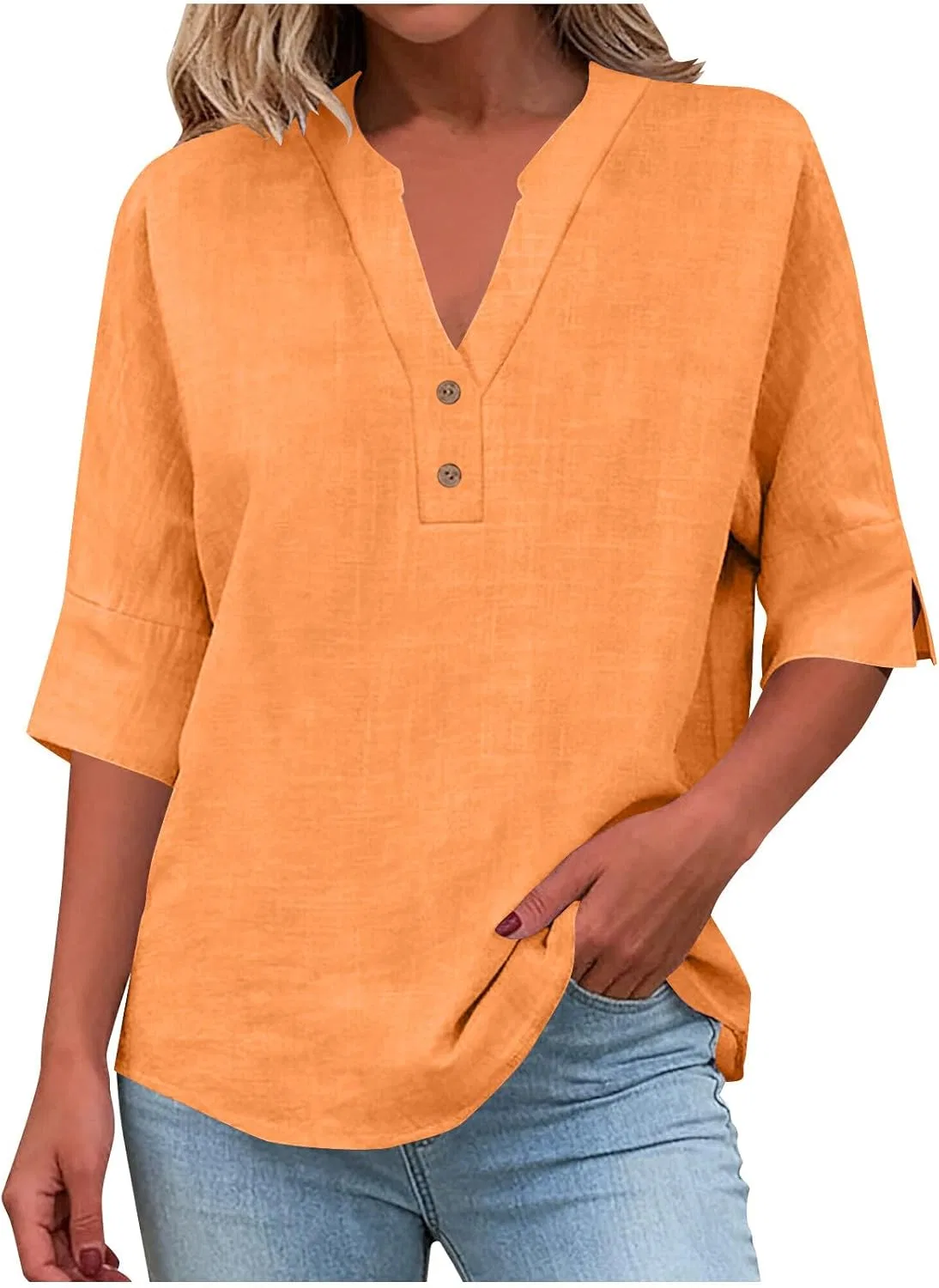 Футболка с V-образным вырезом, Cotton Linen, Orange