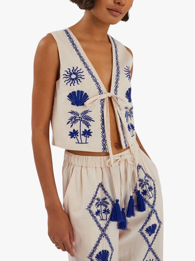 

Тропический жилет с вышивкой и завязкой спереди Accessorize, Natural