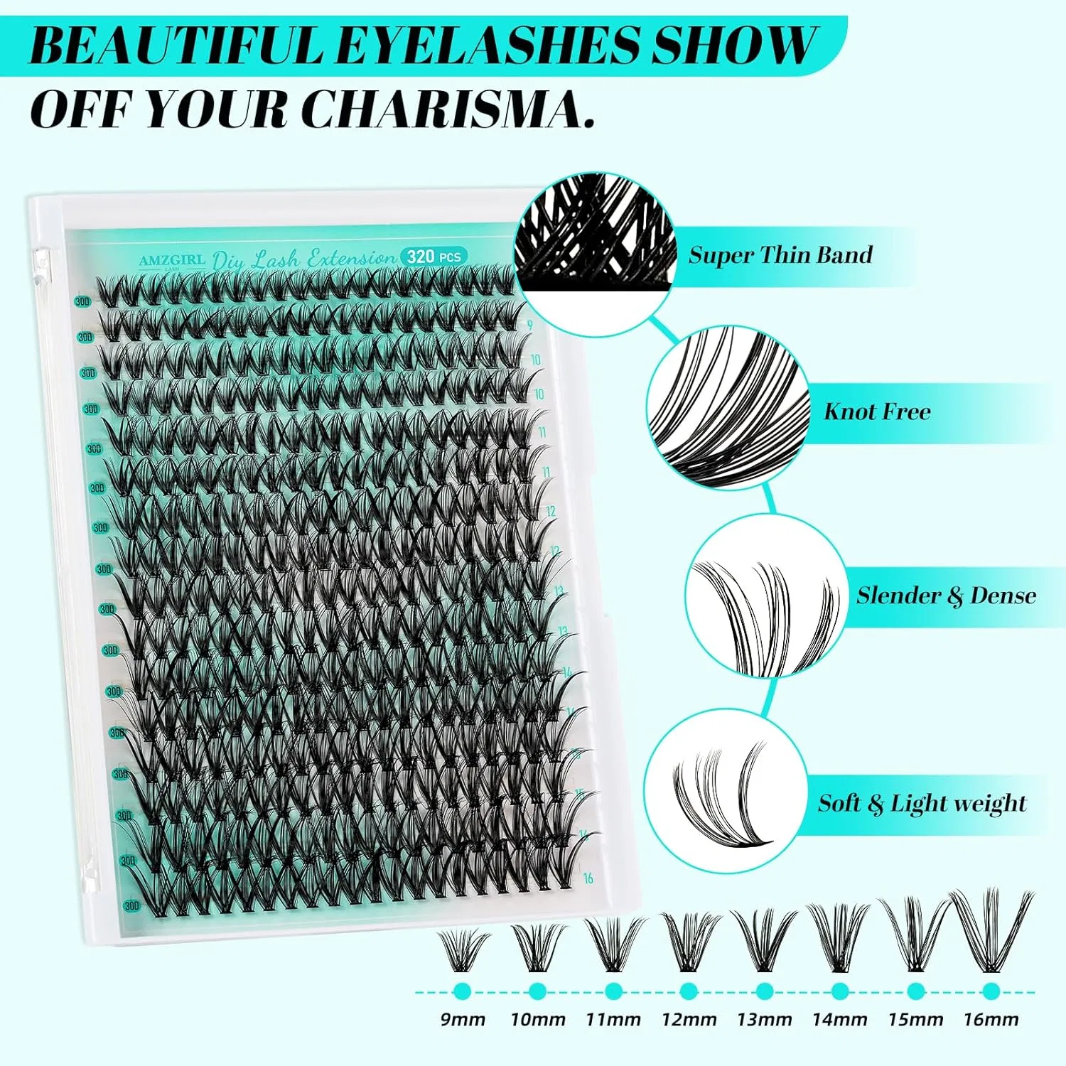 Набор для наращивания ресниц 30D, 320 шт. Amzgirl Lash, 320 Pieces - 30 Kit — фото 2