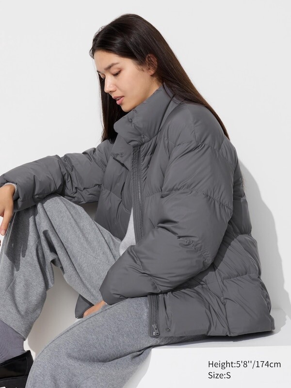 

Пуховик из мягкого пуховика с пудрой Uniqlo, серый