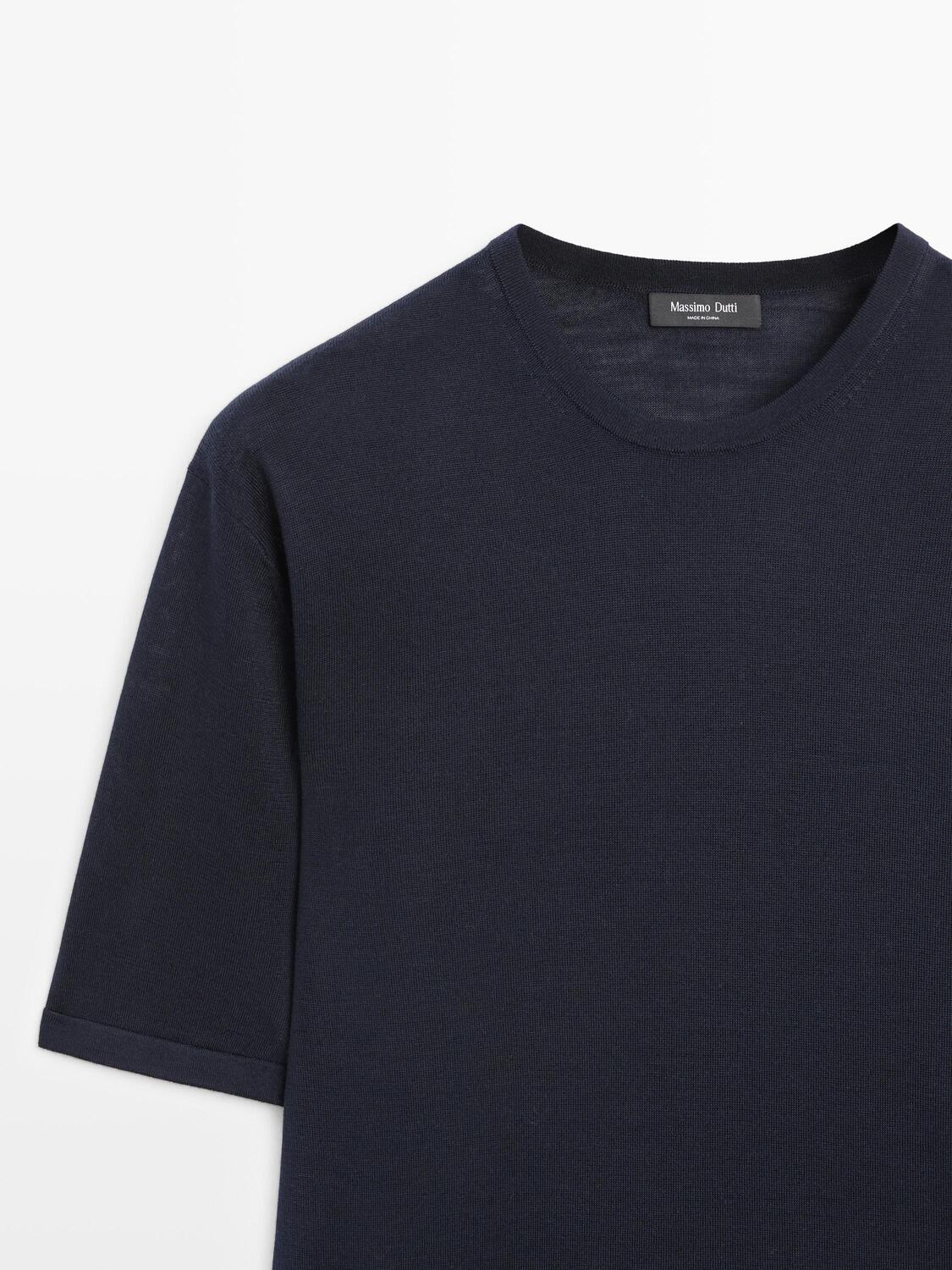 Футболка с коротким рукавом из смесовой шерсти Massimo Dutti, navy blue — фото 4