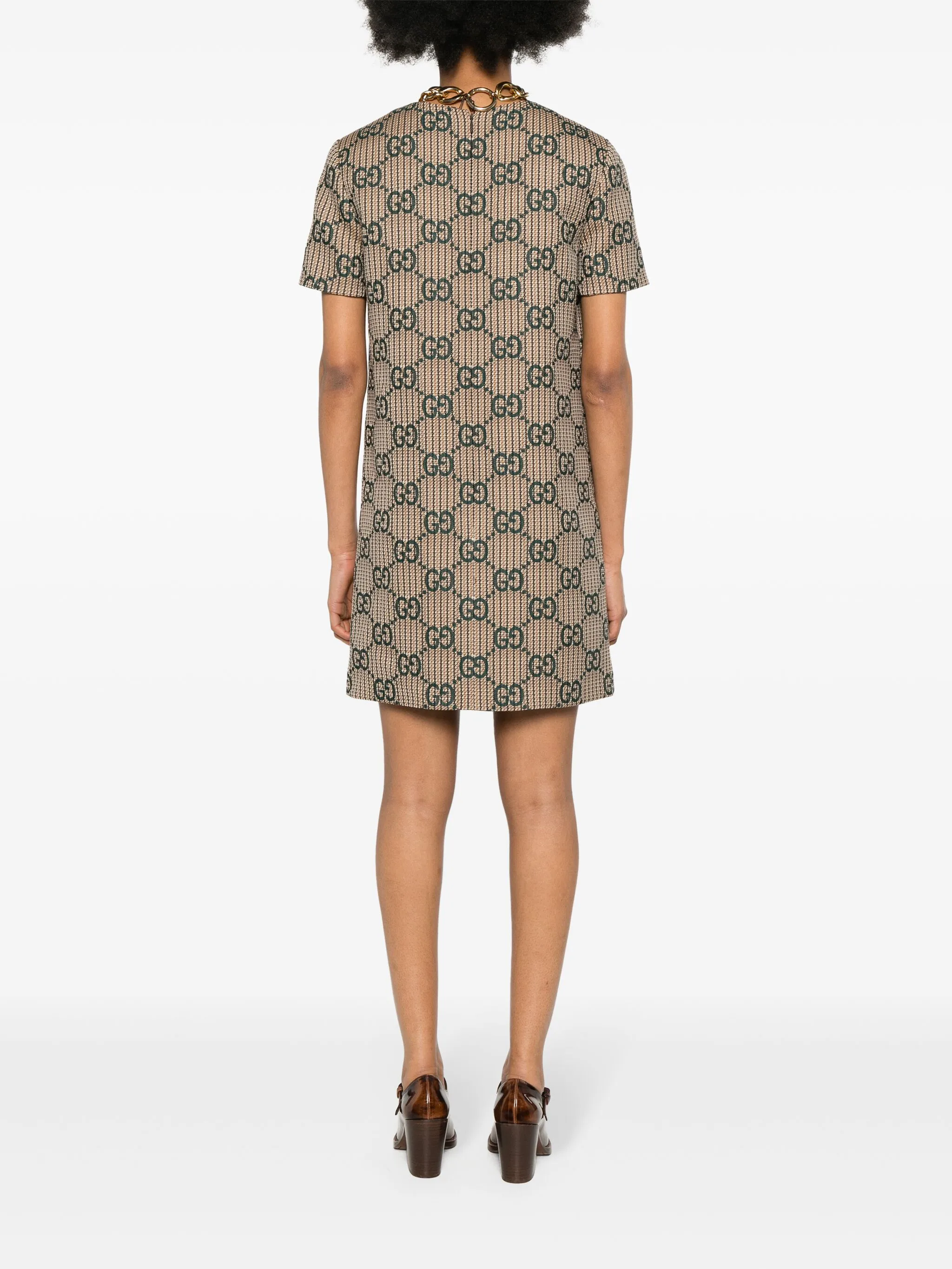Платье с жаккардовым логотипом GG Gucci, коричневый/зеленый — фото 4