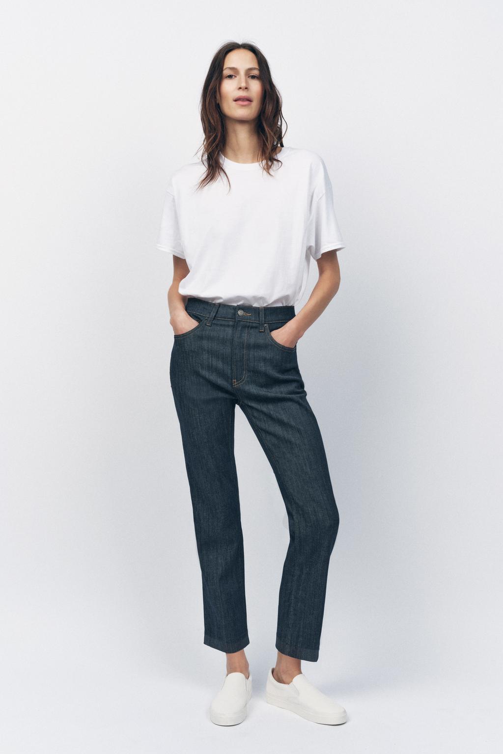 

Укороченные джинсы с высокой талией ZARA, синий