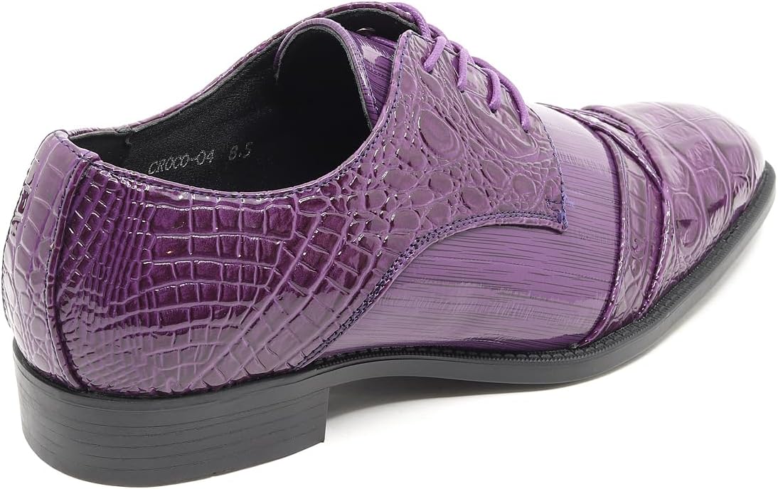 Мужские туфли Metrocharm, смокинг, свадебные, с шнуровкой, носок капля, модель croco-04, фиолетовый — фото 3