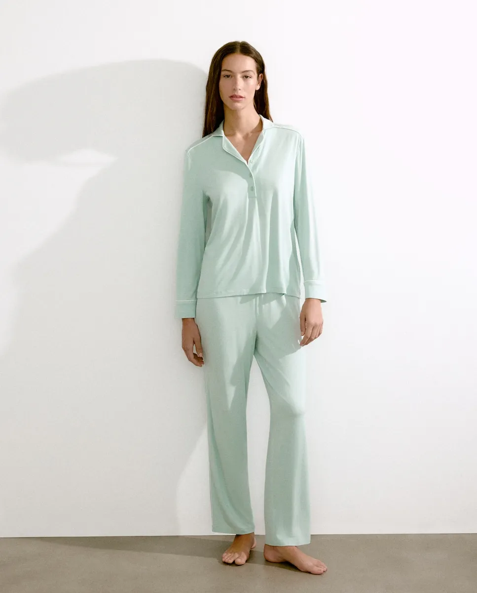 

Женская пижама-рубашка с деталями на рукавах Énfasis, светло-зеленый