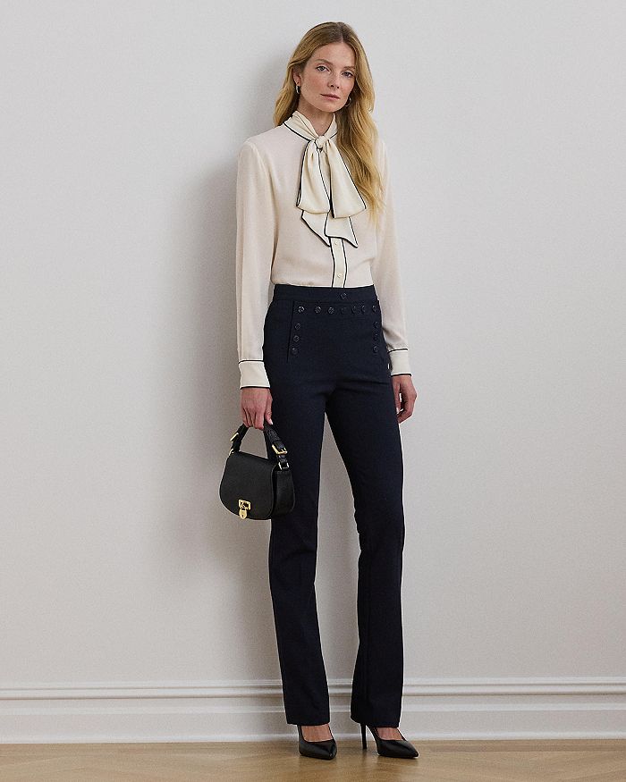 

Двухцветная блузка из жоржета с завязкой на шее Ralph Lauren, белый