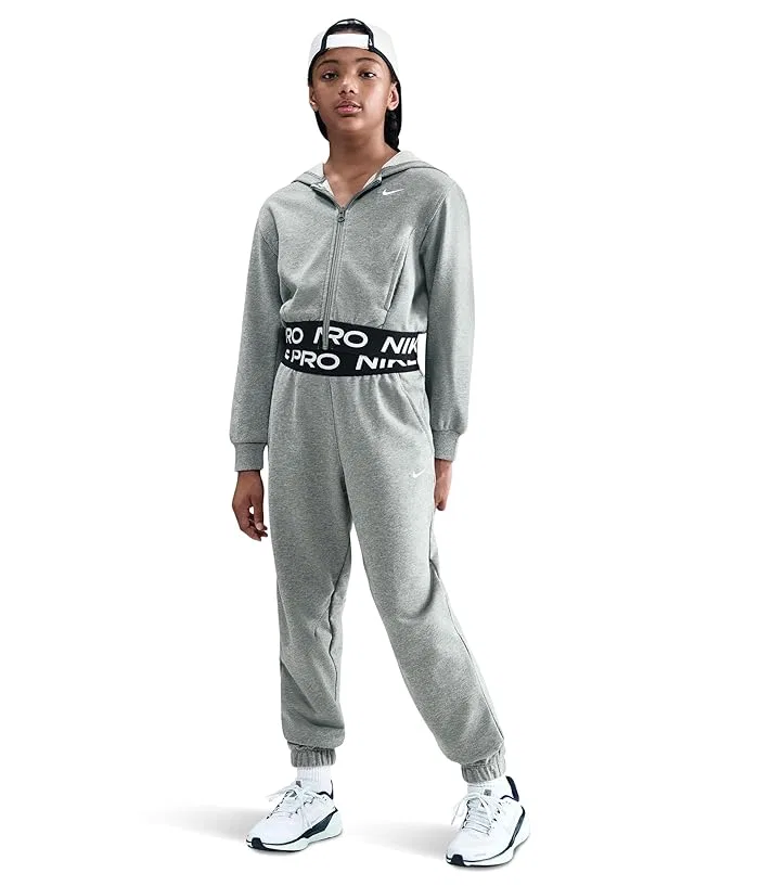 Худи Nike Kids Pro Fleece Dri-FIT Full-Zip, Carbon Heather/Dark Steel Grey/White