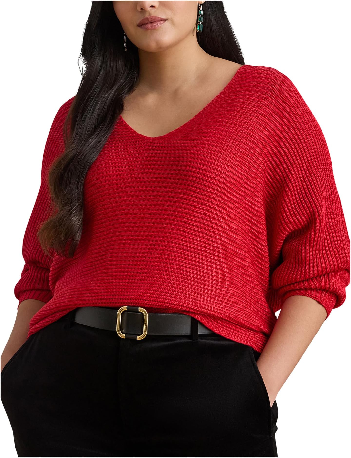 

Свитер Lauren Ralph Lauren Women's Plus Size Rib-Knit Dolman-Sleeve Sweater, Ralph Red