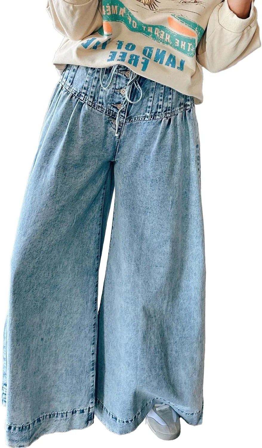 

SOMTHRON женские широкие джинсы-клеш с завязками на поясе