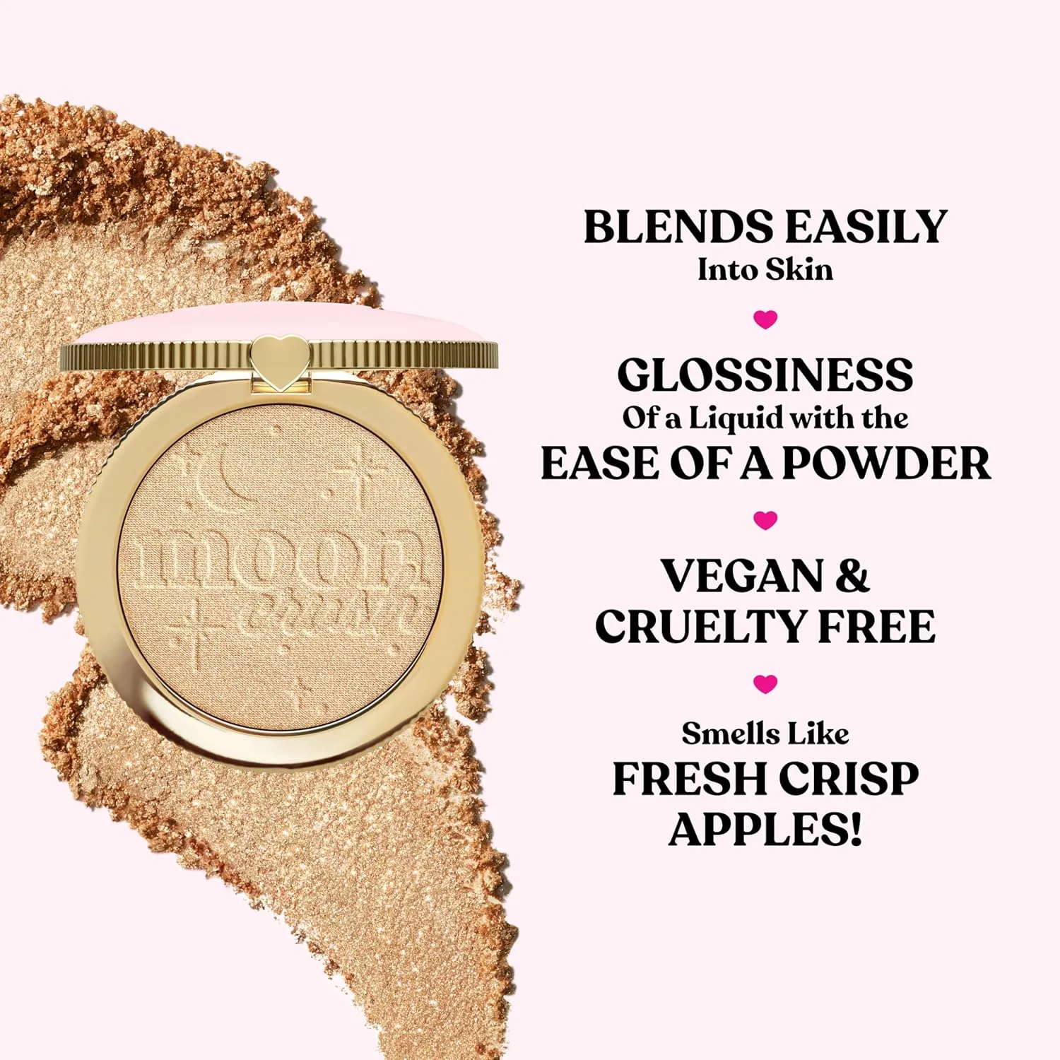 Хайлайтер Too Faced Moon Crush | Полупрозрачный, пудровый, с глянцевым блеском, хайлайтер для макияжа, 0,24 унции, 02 Summer Moon (Bronzed Rose Gold) — фото 3