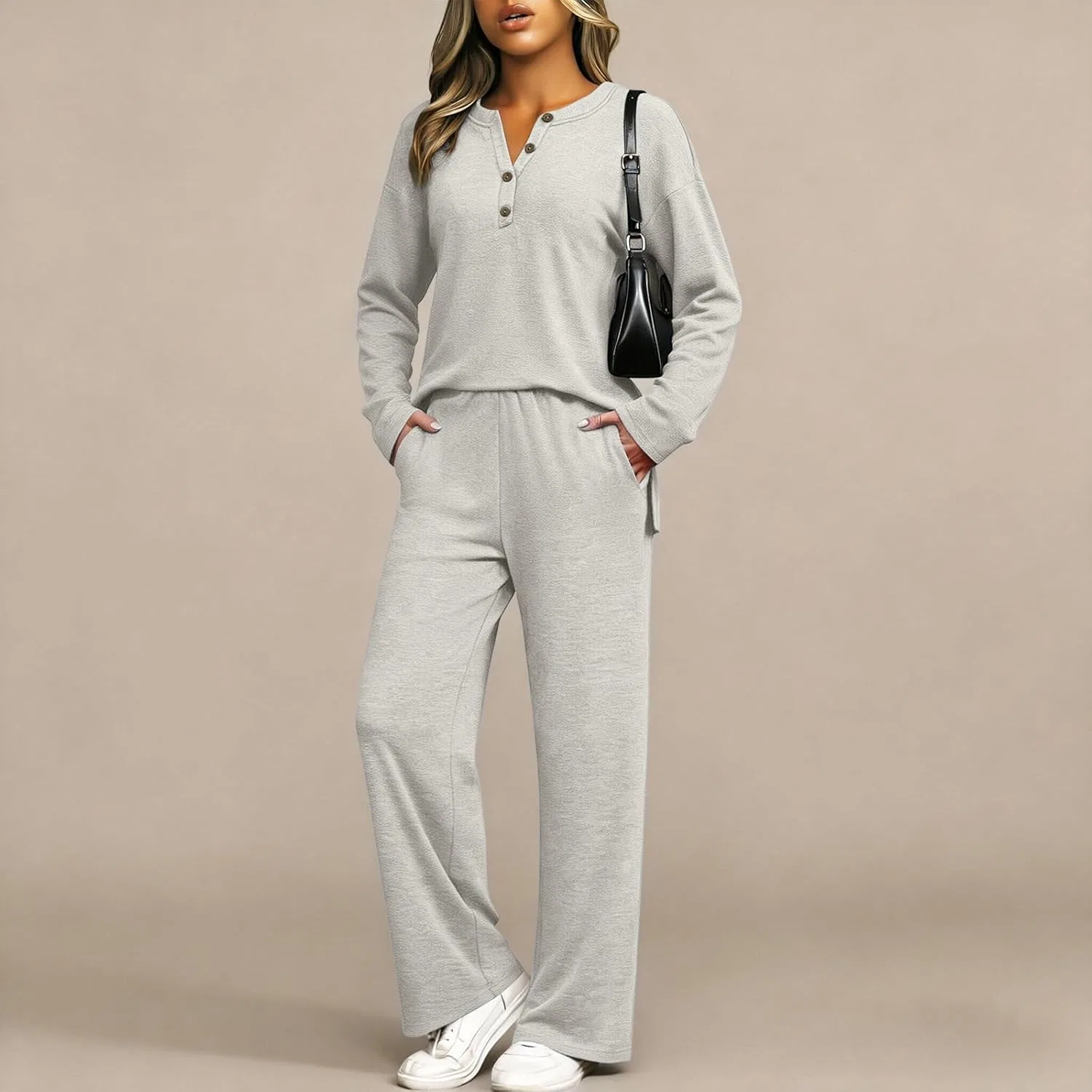 Спортивный костюм 2 предмета с V-образным вырезом, 01-light Gray — фото 2