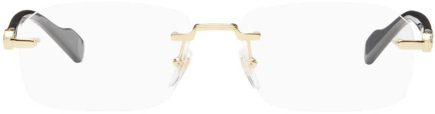 

Золотые и черные прямоугольные очки без оправы Gucci, цвет Shiny yellow gold