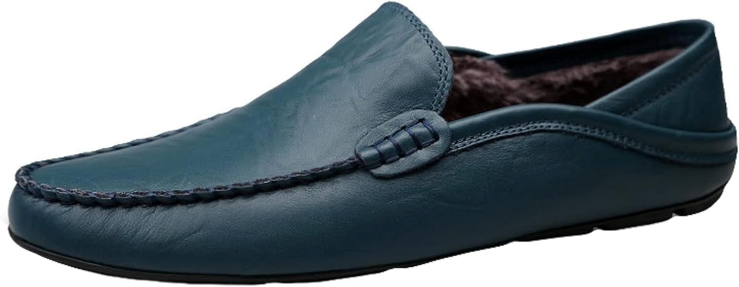 

Мужские кожаные ручной работы мокасины OXCOWNIU, повседневная обувь, зимние теплые мокасины, легкие мужские туфли на плоской подошве, синий