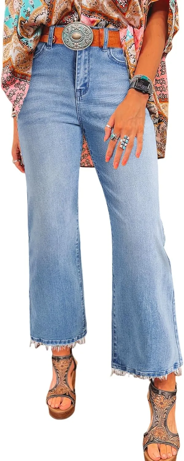 

WHO IN SHOP джинсы Wide Leg для женщин High Waist Flared Stretchy Straight Leg Mineral Wash Raw Hem с карманами whoinshop