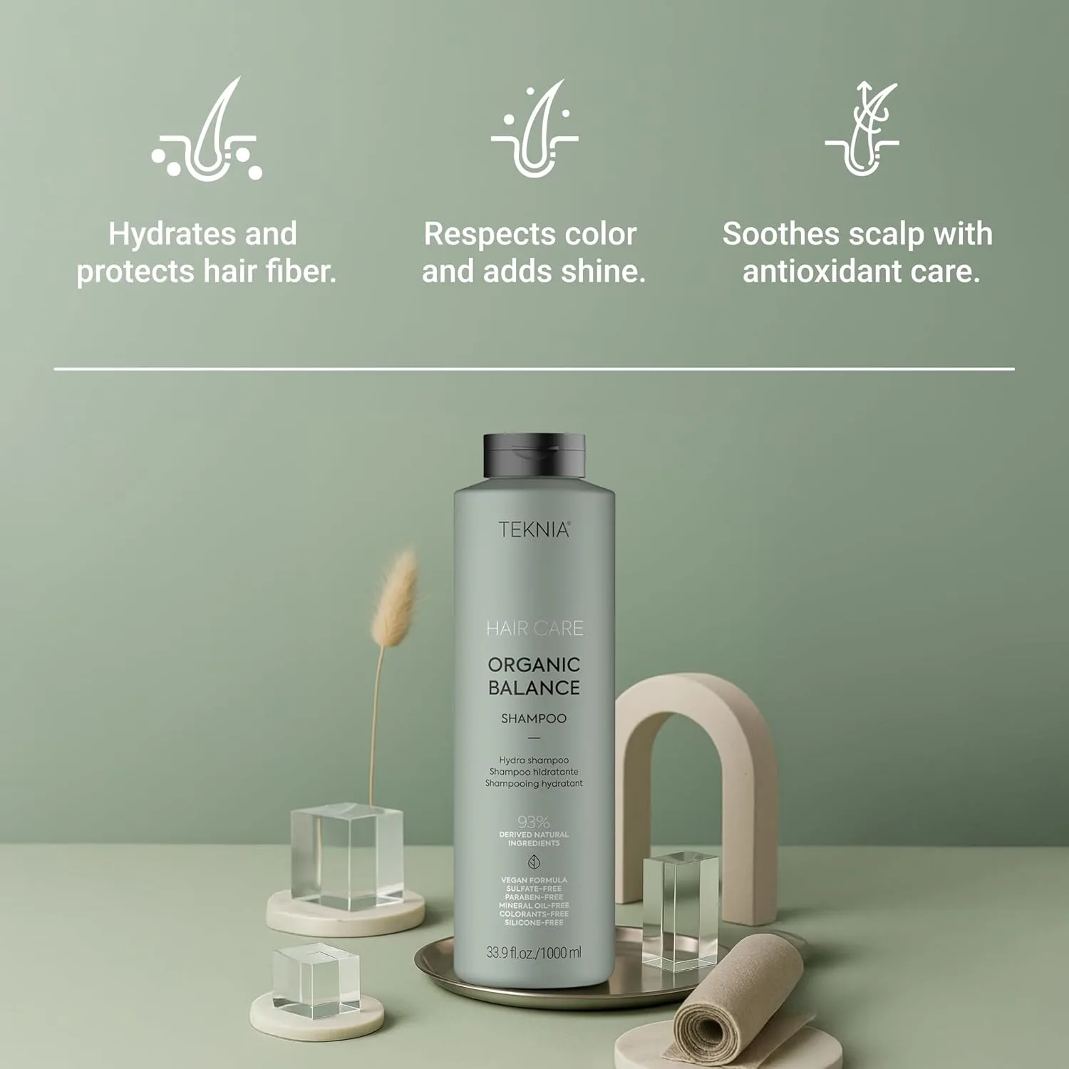 Шампунь Lakmé Teknia Organic Balance, увлажняющий шампунь для кожи головы и волос, 33,8 жидких унций. 1000 мл — фото 3