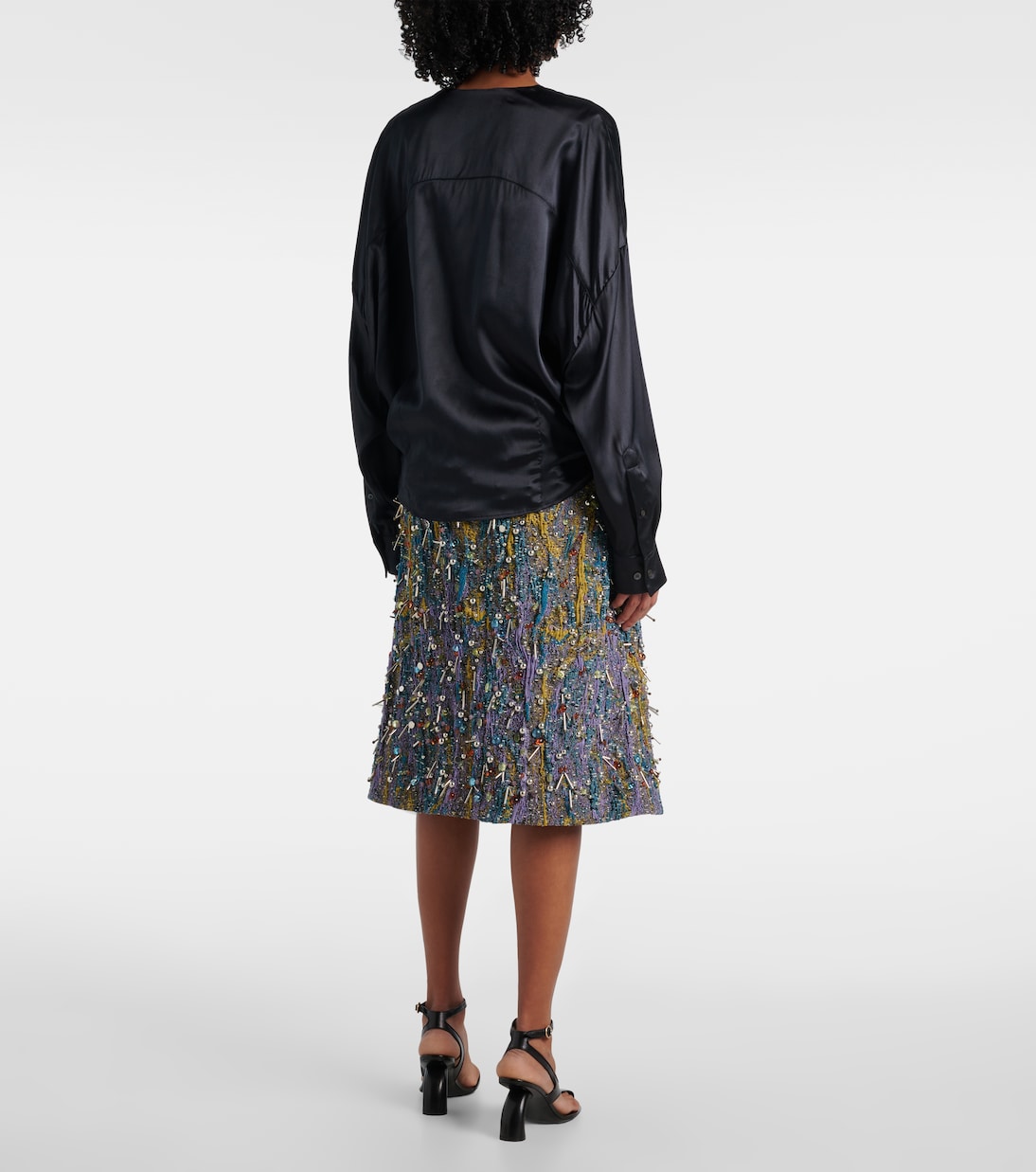 Блузка из смесового шелкового атласа Dries Van Noten, черный — фото 3