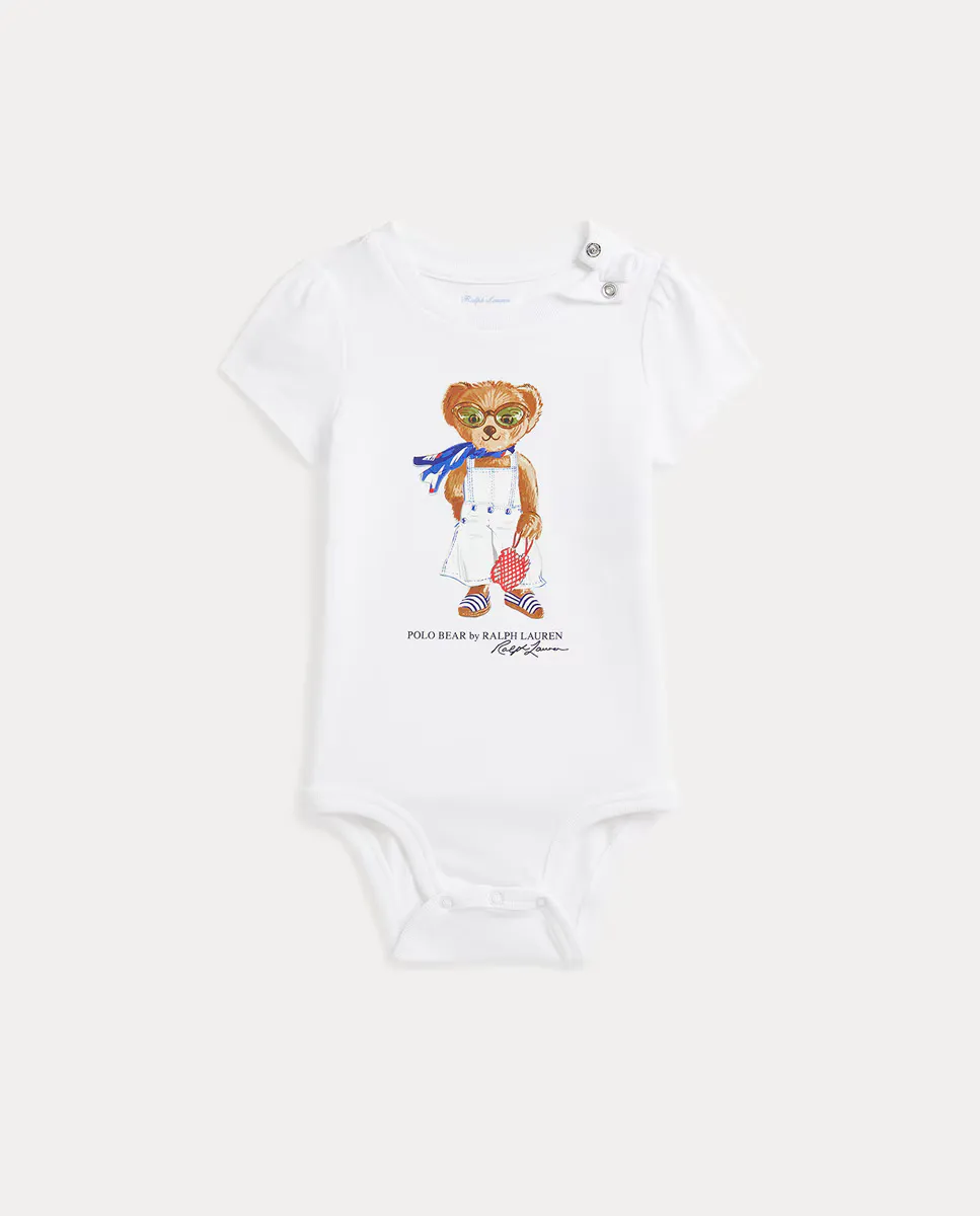 

Боди для девочки из хлопка с принтом Polo Bear Polo Ralph Lauren, белый