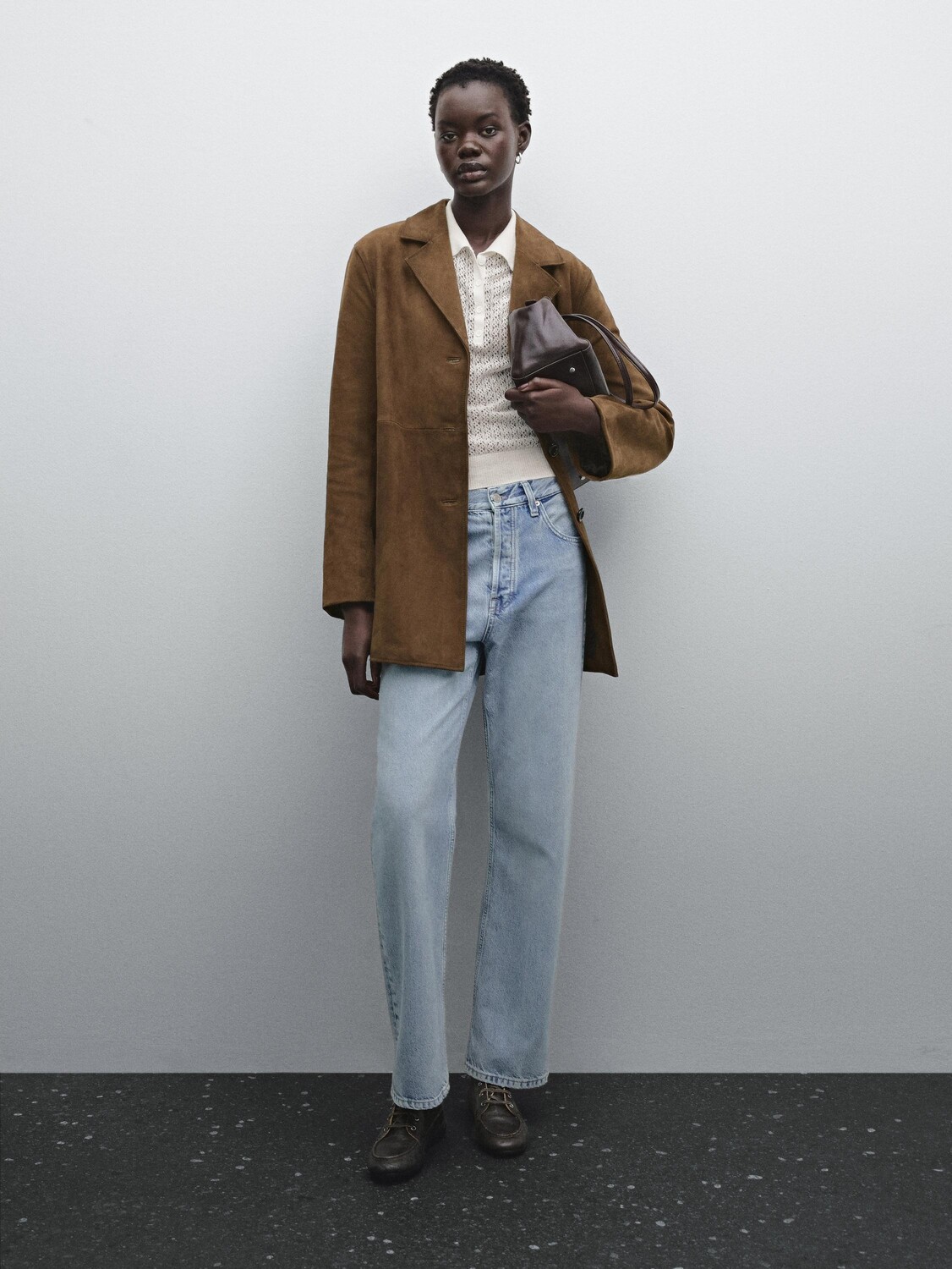 

Пальто из замши с подкладкой Massimo Dutti, коричневый