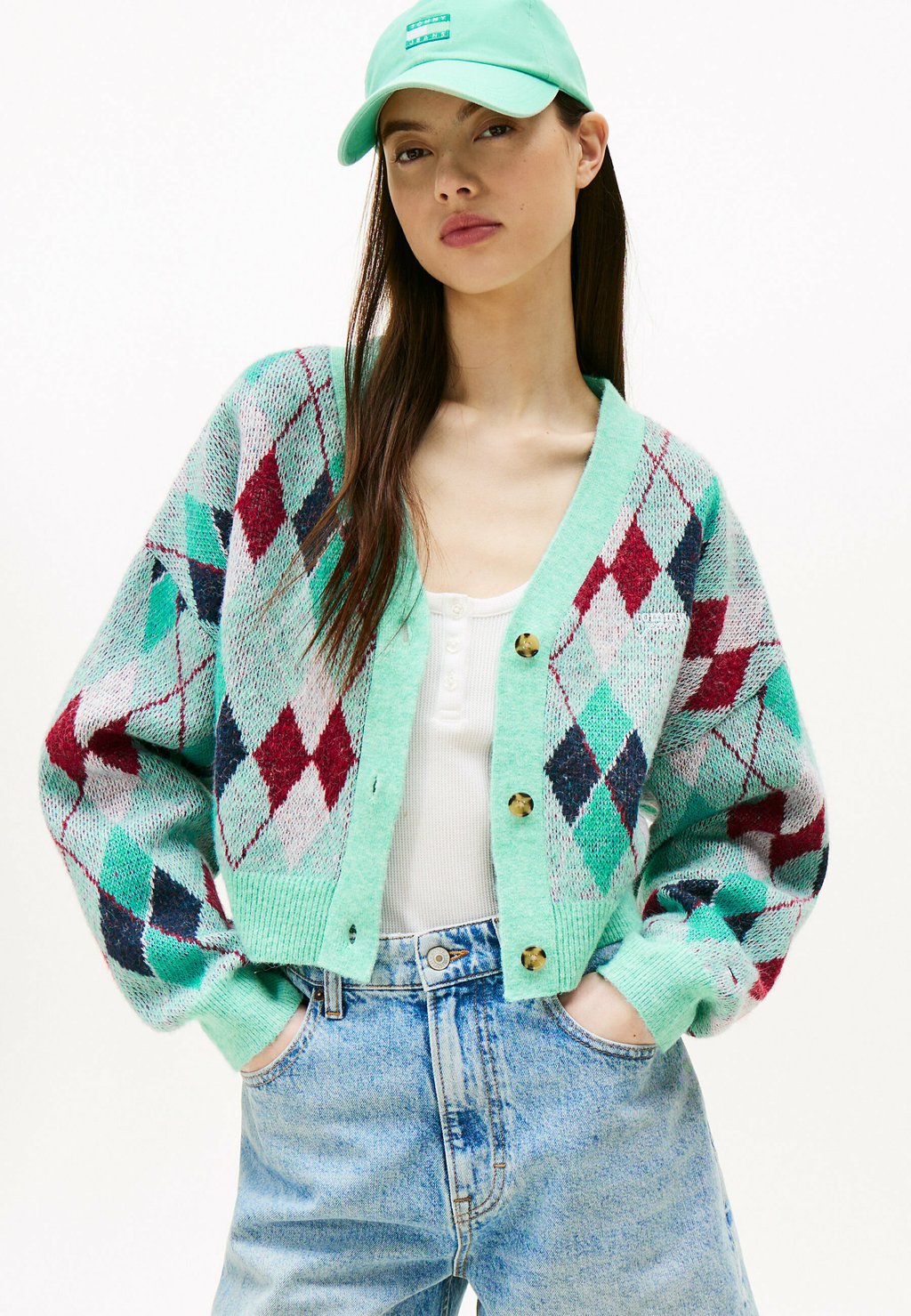 

Кардиган CROPPED ARGYLE Tommy Jeans, зеленый