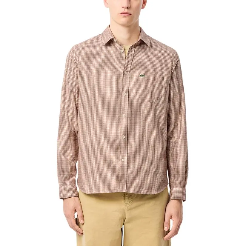 LACOSTE Рубашка мужская светло-коричневая — фото 3