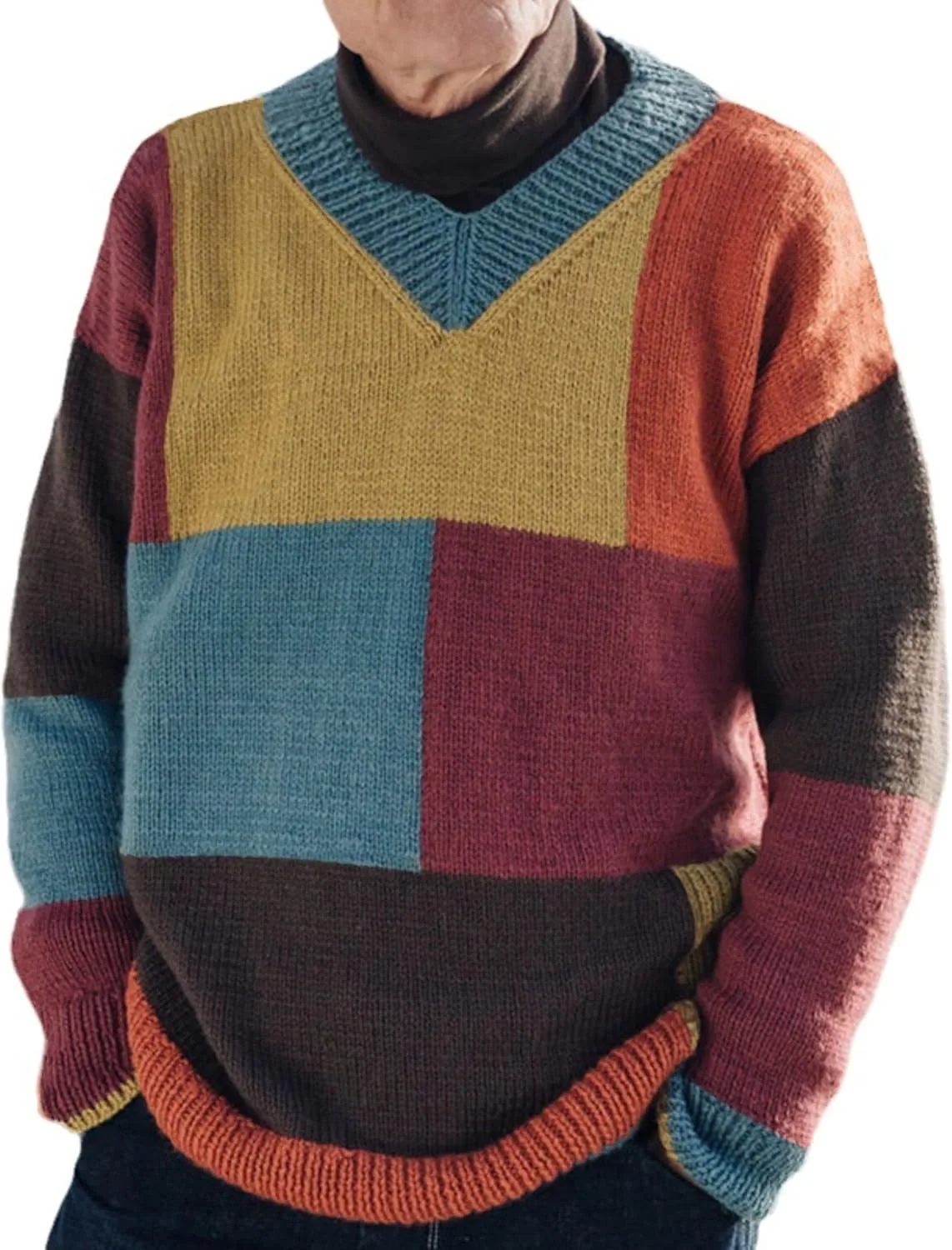 

JEShifangjiusu мужской вязаный свитер с V-образным вырезом и длинными рукавами