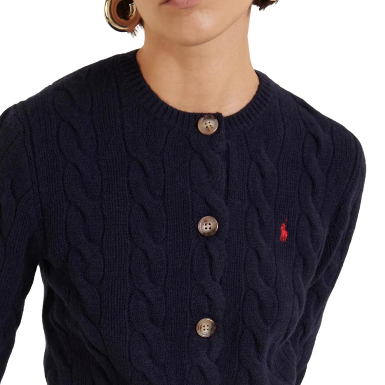 Кардиган с вышивкой пони и косой вязкой Polo Ralph Lauren, темно-синий — фото 4