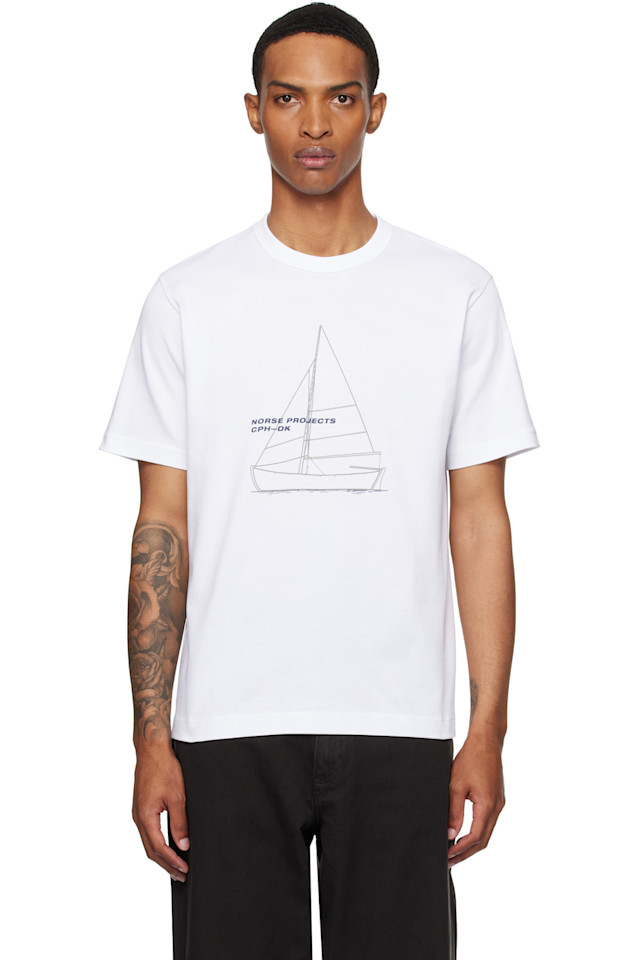 

Органик футболка Holger с принтом лодки Norse Projects, белый