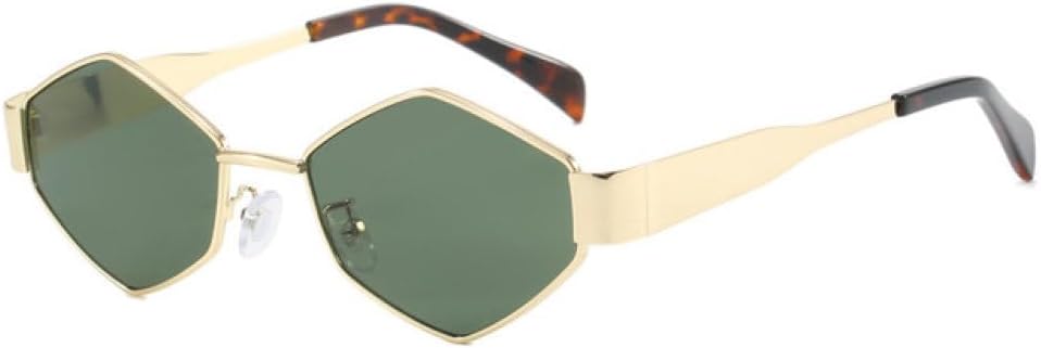 

Модные многоугольные солнцезащитные очки для женщин, винтажные ромбовидные солнцезащитные очки для женщин, уникальная металлическая оправа, панк-очки для мужчин MTZJH, Gold Green